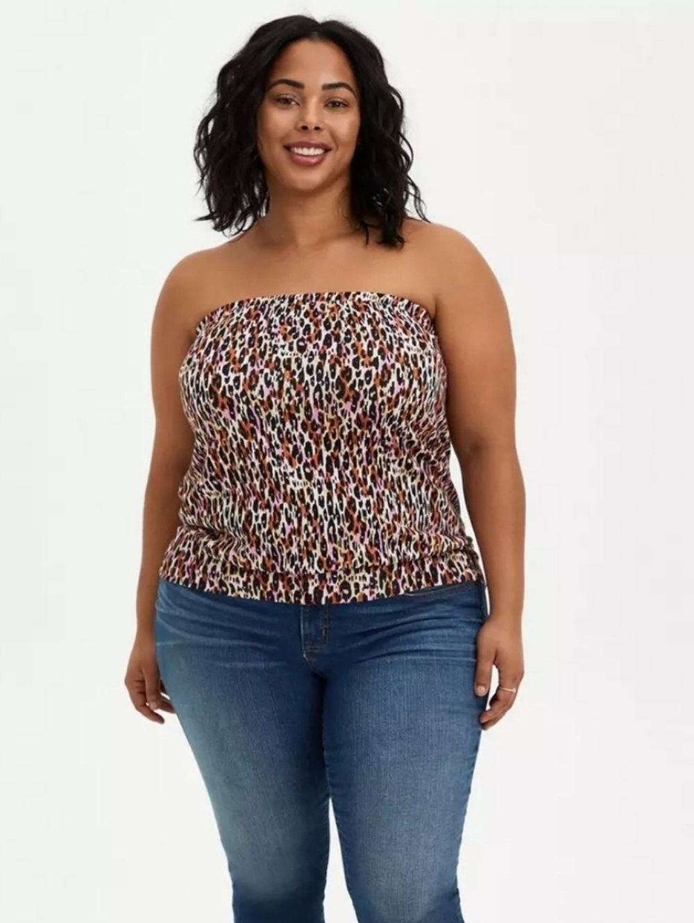 Torrid Pink & Black Leopard Print Strappless Top Plus Sz 5 NWT